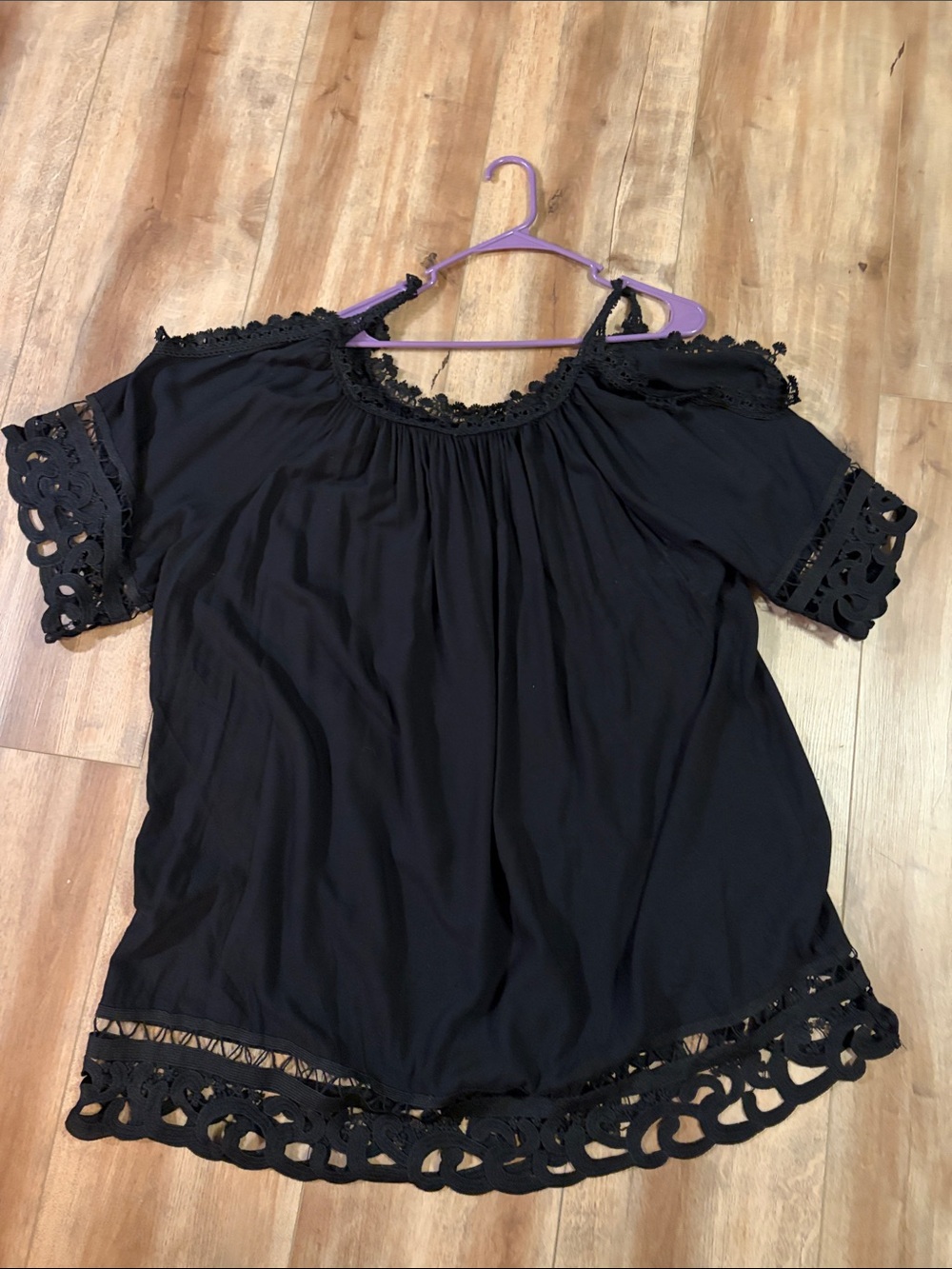 Swimsuits For All Black Cold-Shoulder Crochet Trim Tunic